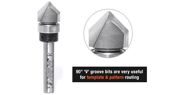 V Groove Router Bits - Upper Ball Bearing Guide Template Cuts