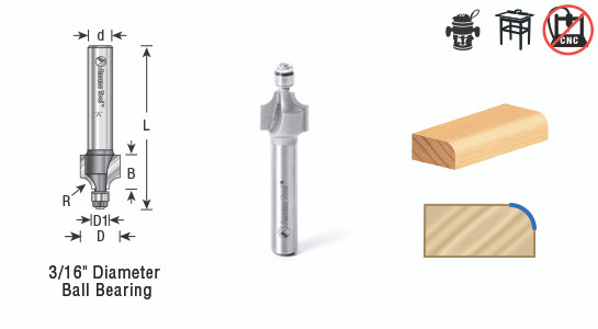 Mini Corner Round Bits with Miniature Ball Bearing Guide