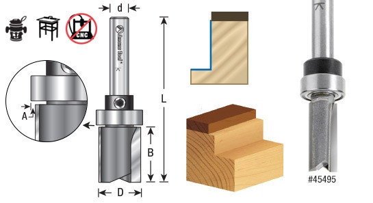 Flush Trim Plunge Template with Oversized Upper Ball Bearing Router Bit