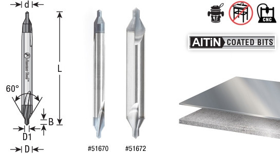 118 Degree Point Center Drill High Performance Solid Carbide AlTiN Coated 60 Degree Double End Drill and Countersink