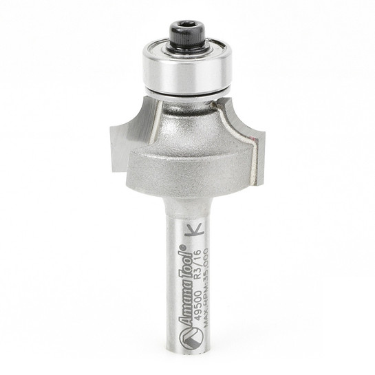 Amana Tool 49500 Carbide Tipped Corner Rounding 3/16 R x 7/8 D x 1/2 CH x 1/4 Inch SHK w/ Lower Ball Bearing Router Bit