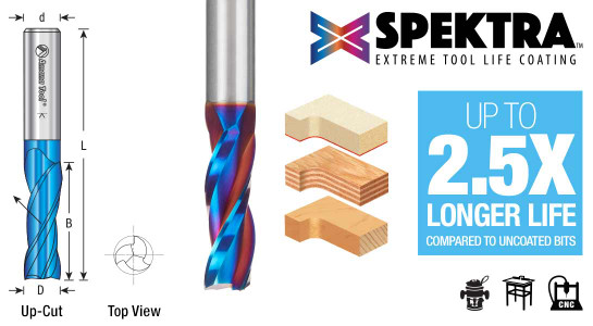 Solid Carbide Spektra Extreme Tool Life Coated Spiral Plunge-3 Flute-Upcut Router Bits