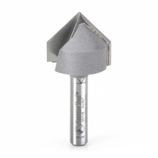 Amana Tool 45718 Carbide Tipped V Groove 90 Deg x 7/8 D x 7/16 CH x 1/4 Inch SHK Router Bit