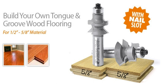 Flooring Router Bit Set with Nail Slot - For 1/2 - 5/8 Inch Material