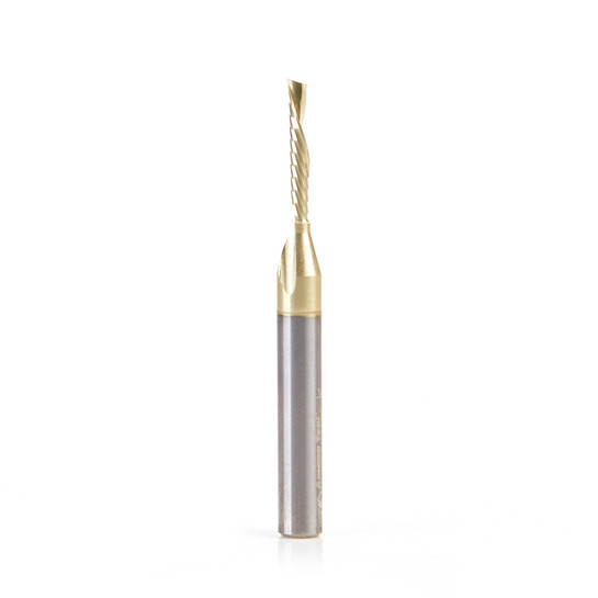 Amana Tool 51778-Z CNC SC Spiral O Single Flute, Aluminum Cutting 1/8 D x 3/4 CH x 1/4 SHK x 2-1/2 Inch Long Down-Cut ZrN Coated Router Bit with Mirror Finish