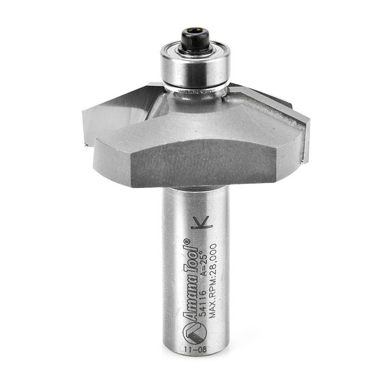 Amana Tool 54116 Hartmetall bestückt Traditionelle Erhöhte Platte 25 Deg x 1-5/8 D x 1/2 CH x 1/2 Zoll SHK Router Bit