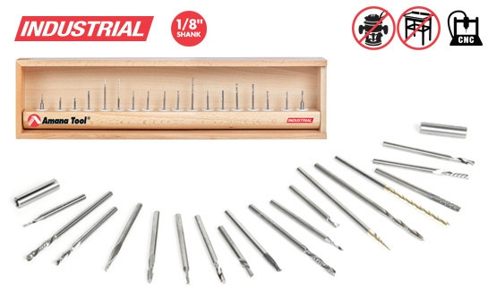 Coleção de 18 bits para roteador CNC multimaterial especializado, haste de 1/8 de polegada