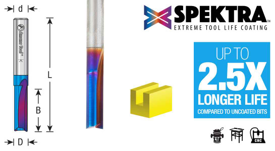 Solid Carbide Spektra Extreme Tool Life Coated Double and Triple Straight V Flute, Plastic Cutting Router Bits