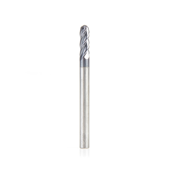 Amana Tool 51792 High Performance CNC Solid Carbide Variable Helix Spiral Ball Nose with AlTiN Coating for Steel, Stainless Steel & Composites 1/16 R x 1/8 Dia x 3/8 Cut Height x 1/8 Shank x 1-1/2 Inches Long Up-Cut 4-Flute End Mill/Router Bit