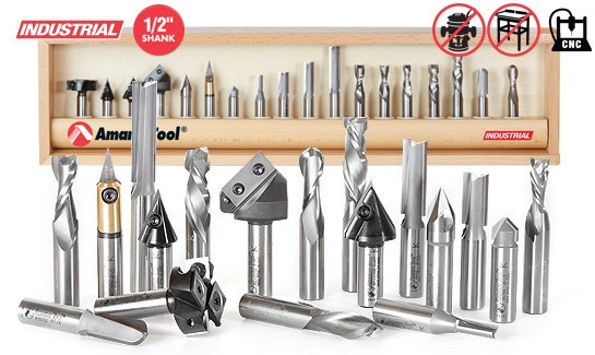 18-Pc Advanced General Purpose CNC Router Bit Collection, 1/2 Inch Shank