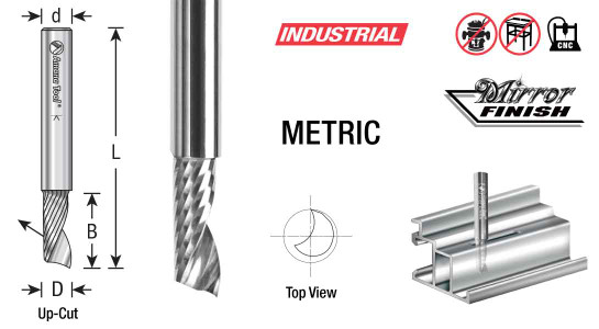 Metric Solid Carbide CNC Spiral O Flute, Aluminum Cutting Up-Cut Router Bits