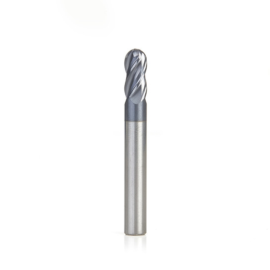 Amana Tool 51796 High Performance CNC Solid Carbide Variable Helix Spiral Ball Nose with AlTiN Coating for Steel, Stainless Steel & Composites 1/8 R x 1/4 Dia x 1/2 Cut Height x 1/4 Shank x 2 Inches Long Up-Cut 4-Flute End Mill/Router Bit