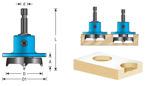 Carbide Tipped 2 Wing Quick Release Boring Bit with Adjustable Depth-Stop