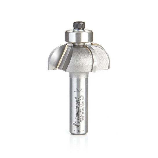 Amana Tool 49132 Carbide Tipped Cove 1/2 R x 1-3/4 D x 5/8 CH x 1/2 Inch SHK x 4 Flute w/ Lower Ball Bearing Router Bit