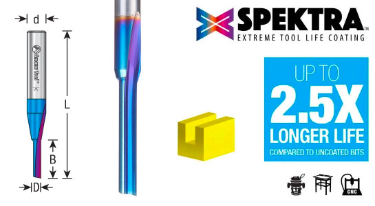 Solid Carbide Spektra Extreme Tool Life Coated Single 'O' Flute, Plastic Cutting Router Bits