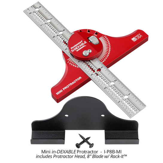 Woodpeckers I-P8B-MI Mini in-DEXABLE Protractor with 8 Inch Blade and Rack-It