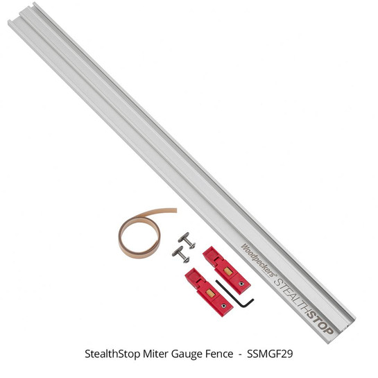 Woodpeckers SSMGF29 Stealth Stop Miter Gauge Fence - Includes 29 Inch Fence and 2 Stealth Stops