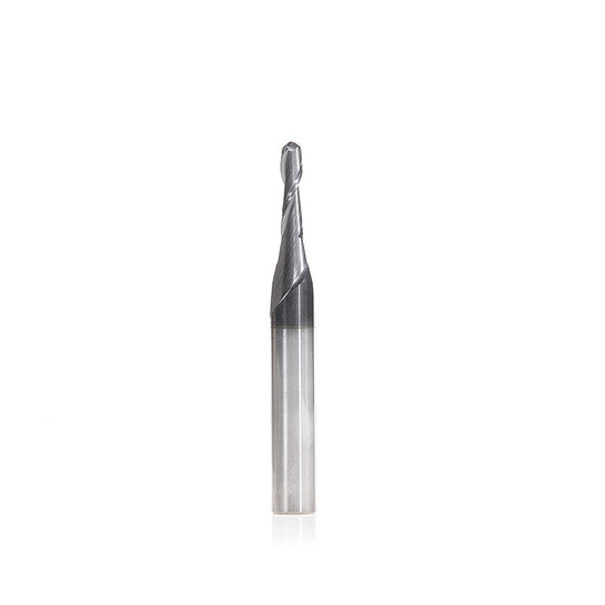 Amana Tool 51911 High Performance CNC Solid Carbide Variable Helix Spiral Ball Nose with AlTiN Coating for Steel, Stainless Steel & Composites 1/16 R x 1/8 Dia x 1/2 Cut Height x 1/4 Shank x 2 Inches Long Up-Cut 2-Flute End Mill/Router Bit