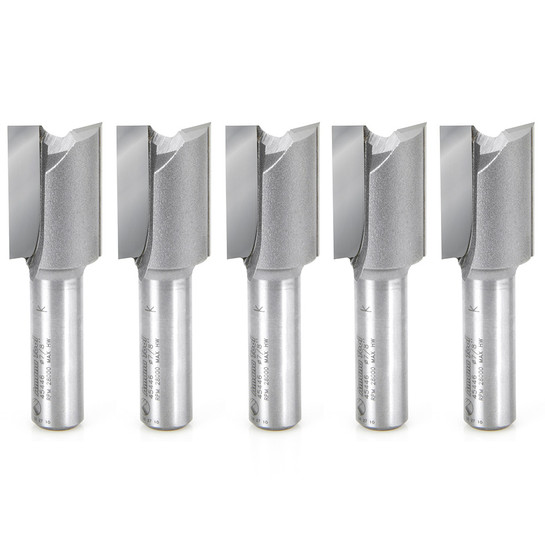 Amana Tool 45446-5, 5-Pack Carbide Tipped Straight Plunge High Production 7/8 D x 1-1/4 CH x 1/2 SHK x 2-7/8 Inch Long Router Bits