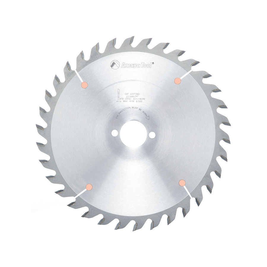 Amana Tool 220T340 Carbide Tipped Holtzer General Purpose 220MM D x 34T ATB,  10 Deg, 30MM Bore, Circular Saw Blade