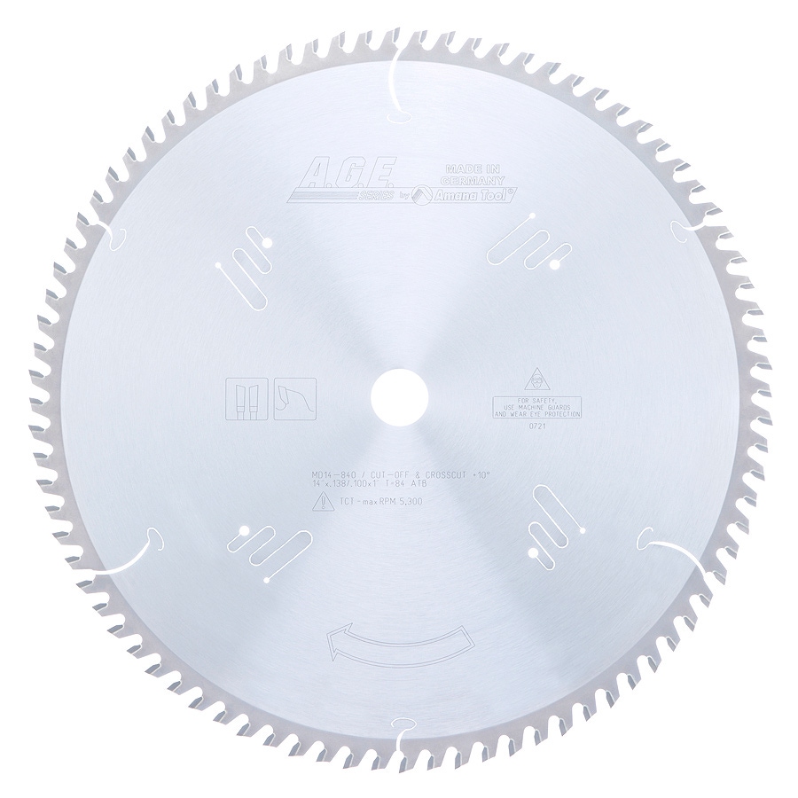 AGE Series MD14-840 Carbide Tipped Cut-Off and Crosscut 14 Inch D x 84T ATB,  10 Deg, Inch Bore, Circular Saw Blade