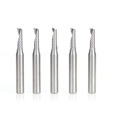Amana Tool 51417-5, 5-Pack CNC SC Spiral O Single Flute, Plastic Cutting 3/16 D x 5/8 CH x 1/4 SHK x 2 Inch Long Up-Cut Router Bits with Mirror Finish