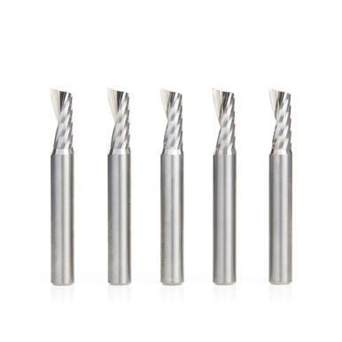 Amana Tool 51402-5, 5-Pack CNC SC Spiral O Single Flute, Aluminum Cutting 1/4 D x 5/8 CH x 1/4 SHK x 2 Inch Long Up-Cut Router Bits with Mirror Finish