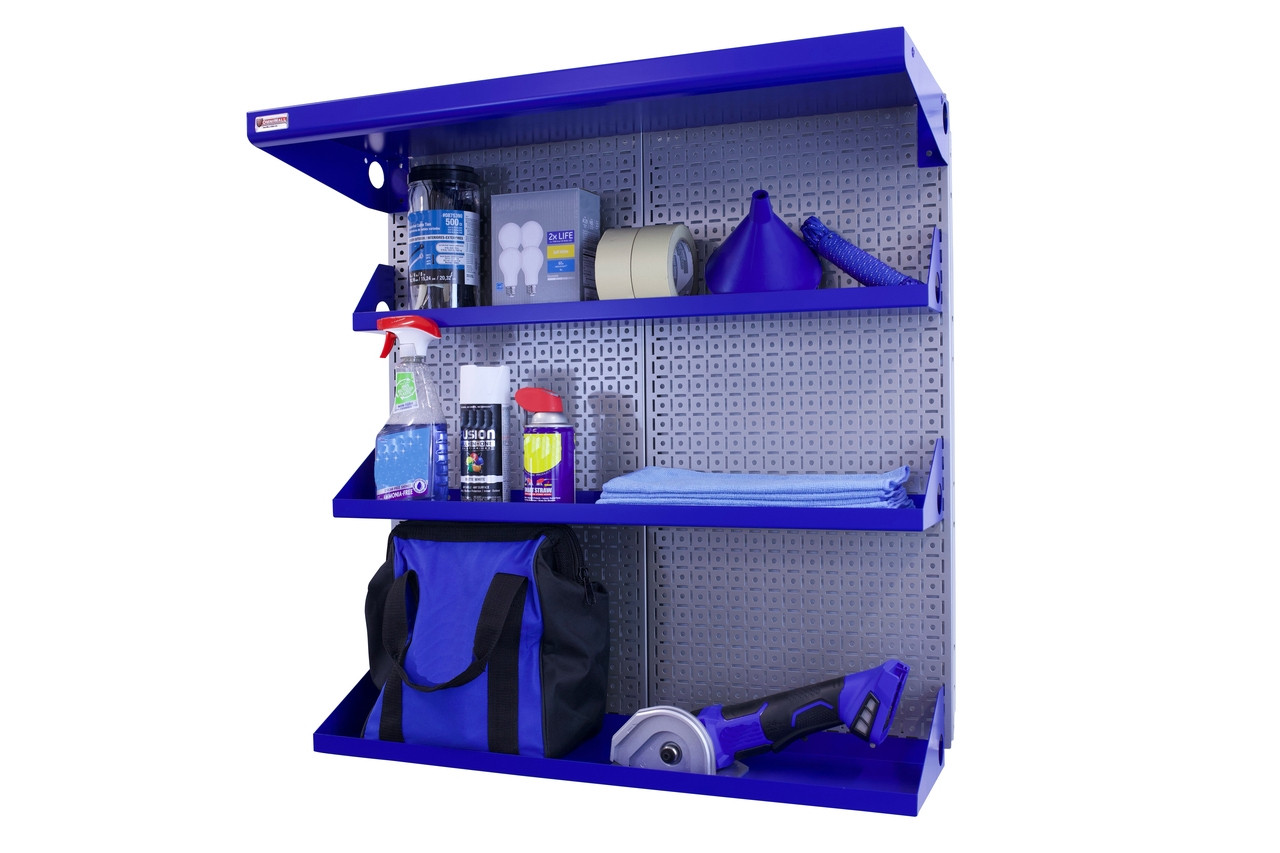 Garage Storage Shelves - OmniWall Kit, Versatile Blue & Silver Organizer