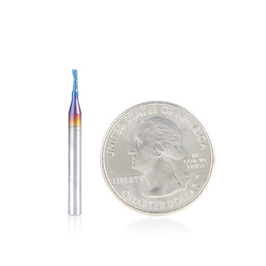 Amana Tool 51396-K CNC Spektra Coated SC Spiral O Single Flute, Plastic Cutting 1.4mm D x 4mm CH x 3mm SHK x 30mm Long Up-Cut Router Bit with Mirror Finish