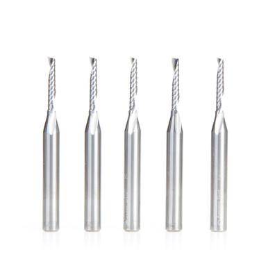 Amana Tool 51446-5, 5-Pack CNC SC Spiral O Single Flute, Plastic Cutting 1/8 D x 3/4 CH x 1/4 SHK x 2-1/2 Inch Long Up-Cut Router Bits with Mirror Finish