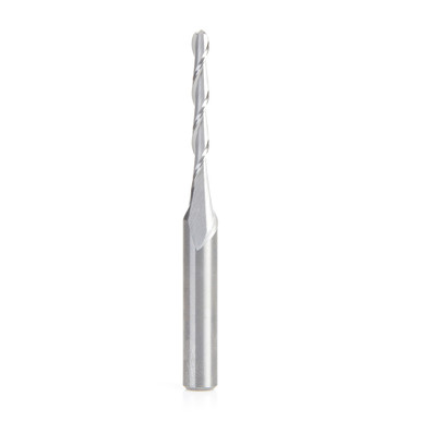 Amana Tool 46512 Solid Carbide Double Flute Up-Cut Ball Nose Spiral 1/16 R x 1/8 D x 1 CH x 1/4 SHK x 2-1/2 Inch Long Router Bit