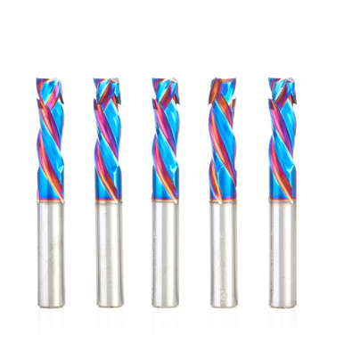 Amana Tool 46010-K-5, 5-Pack CNC SC Spektra Extreme Tool Life Coated Compression Spiral 3/8 D x 1-1/8 CH x 3/8 SHK x 3 Inch Long 3 Flute Router Bits