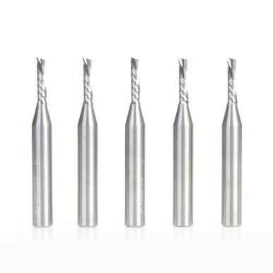 Amana Tool 51511-5, 5-Pack CNC SC Spiral O Single Flute, Plastic Cutting 1/8 D x 1/2 CH x 1/4 SHK x 2 Inch Long Down-Cut Router Bits with Mirror Finish