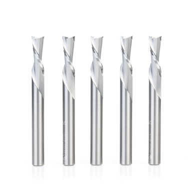 Amana Tool 46202-5, 5-Pack SC Spiral Plunge 1/4 D x 3/4 CH x 1/4 SHK x 2-1/2 Inch Long 2 Flute Down-Cut Router Bits