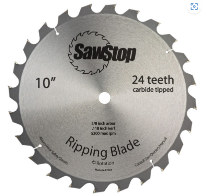 10 Inch Table Saw Blade - SawStop 24T Ripping Blade, 5/8 Bore