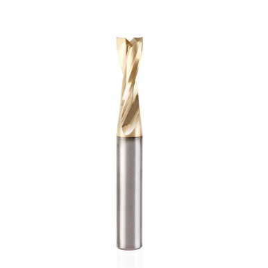 Amana Tool 51856-Z CNC, SC Spiral Double O Flute, ZrN Coated Aluminum Cutting 1/4 D x 5/8 CH x 1/4 SHK x 2 Inch Long Up-Cut Router Bit with Mirror Finish