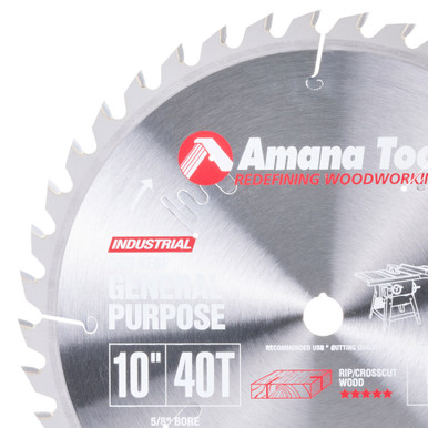 Amana Tool TB10400 Carbide Tipped Thin Kerf General Purpose 10 Inch D x 40T ATB, 15 Deg, 5/8 Bore, Circular Saw Blade