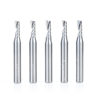 Amana Tool 51408-5, 5-Pack CNC SC Spiral O Single Flute Aluminum Cutting 3/16 D x 1/2 CH x 1/4 SHK x 2 Inch Long Up-Cut Router Bits with Mirror Finish