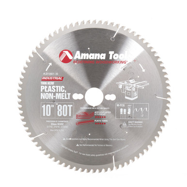 Amana Tool LB10801-30 Carbide Tipped Non-Melt Plastic 10 Inch D x 80T M-TCG, -2 Deg, 30MM Bore, Circular Saw Blade