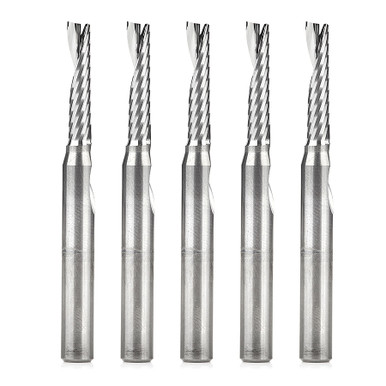 Amana Tool 51456-5, 5-Pack CNC SC Spiral O Single Flute, Aluminum Cutting 3/16 D x 7/8 CH x 1/4 SHK x 2-1/2 Inch Long Up-Cut Router Bits with Mirror Finish