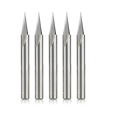 Amana Tool 45783-5, 5-Pack Solid Carbide Carving Liner 18 Deg x 1/4 D x 5/8 CH x 1/4 SHK x 2-1/2 Inch Long Single Flute Router Bits
