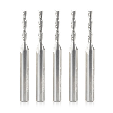 Amana Tool 46225-5, 5-Pack SC Spiral Plunge 1/8 D x 13/16 CH x 1/4 SHK x 2-1/2 Inch Long 2 Flute Down-Cut Router Bits