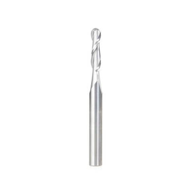 Amana Tool 46450 Solid Sub Micrograin Carbide Up-Cut Spiral Ball Nose 3/32 R x 3/16 D x 3/4 CH x 1/4 SHK x 2-1/2 Inch Long x 2 Flute Router Bit with High Mirror Finish