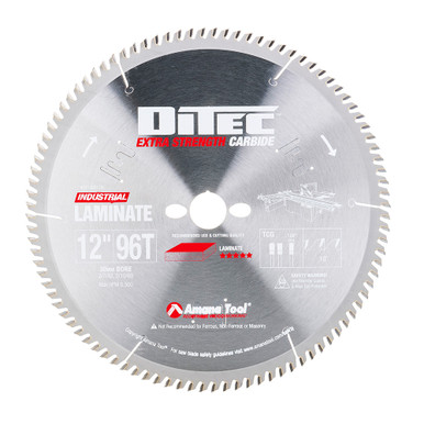 Amana Tool DT12961-30 Carbide Tipped Sliding Table Saw 12 Inch D x 96T TCG, 10 Deg, 30MM Bore, Circular Saw Blade