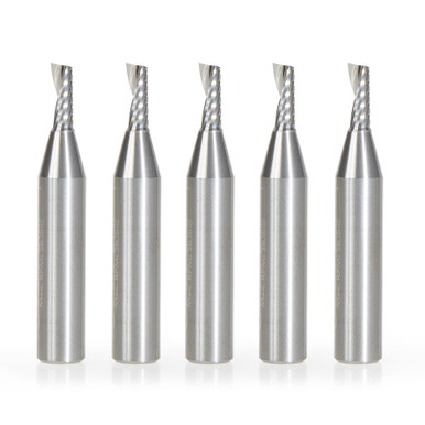 Amana Tool 51373-5, 5-Pack CNC SC Spiral O Single Flute, Aluminum Cutting 1/8 D x 5/16 CH x 1/4 SHK x 1-1/2 Inch Long Up-Cut Router Bits with Mirror Finish