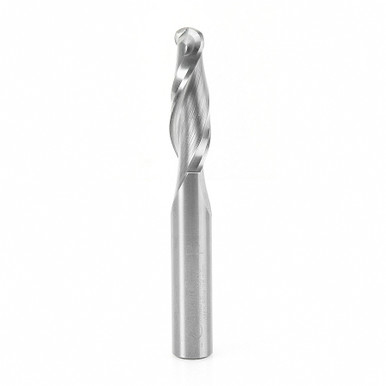 Amana Tool 46378 Solid Carbide Double Flute Up-Cut Ball Nose Spiral 3/16 R x 3/8 D x 1-1/4 CH x 3/8 SHK x 3 Inch Long Router Bit