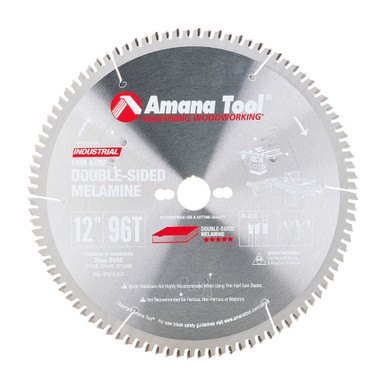 Amana Tool MSB1296-30 Carbide Tipped Double-Face Melamine 12 Inch D x 96T H-ATB, -2 Deg, 30MM Bore, Circular Saw Blade
