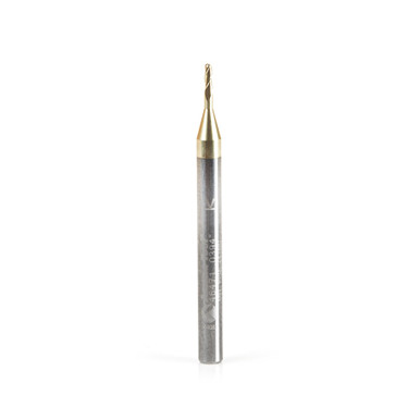 Amana Tool 46471 Metric CNC 2D and 3D Carving 0.10 Deg Tapered Angle Ball Nose x 1mm D x 0.50mm R x 3mm CH x 1/8 SHK x 1-1/2 Inch Long x 3 Flute SC ZrN Coated Upcut Router Bit
