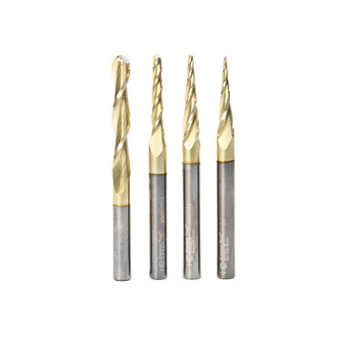 Amana Tool AMS-148 4-Pc CNC 2D and 3D Carving Ball Nose ZrN Coated SC 1/4 Inch SHK Router Bit Collection Includes 46280 (1/32), 46282 (1/16), 46286 (1/8) & 46294 (1/4 D.)