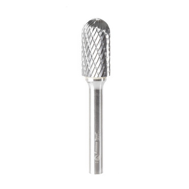 Amana Tool BURS-124 Radius Cylinder SC Head 1/2 D x 1 CH x 1/4 SHK x 2-3/4 Inch Long Double Cut SC Burr Bit